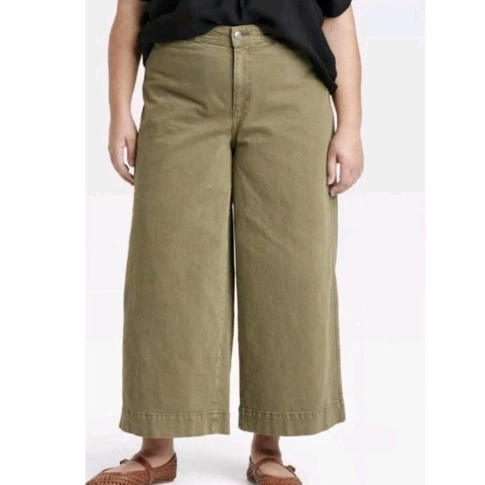Ava & Viv Women High-Rise Stretch Wide Leg Jeans  Lovely Olive Green Plus Sz 28